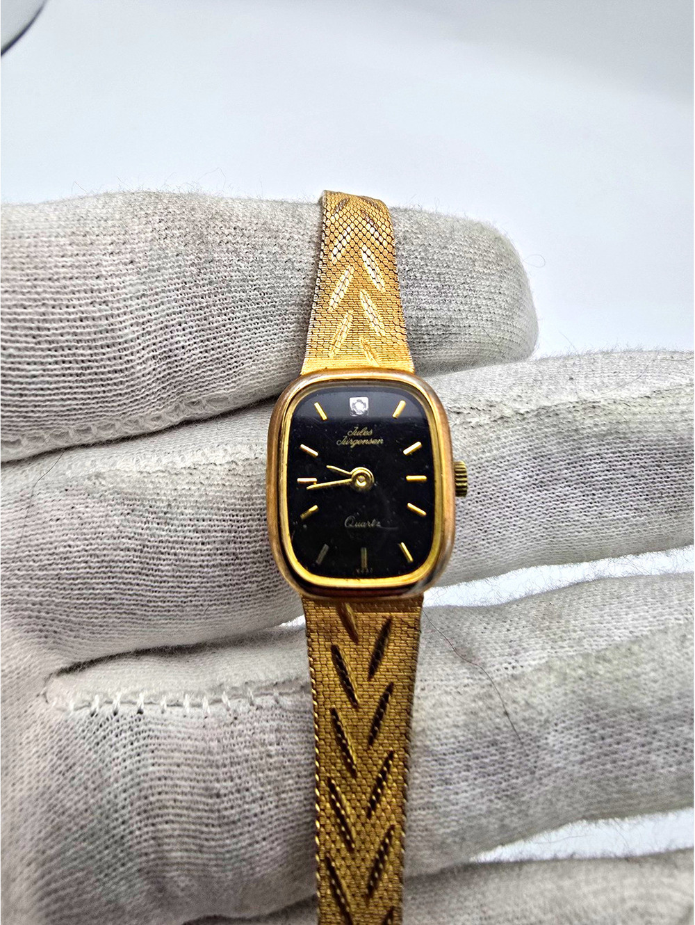 Jules Jurgensen Women’s Quartz Rectangle Watch Gold Tone Bracelet Black Dial
